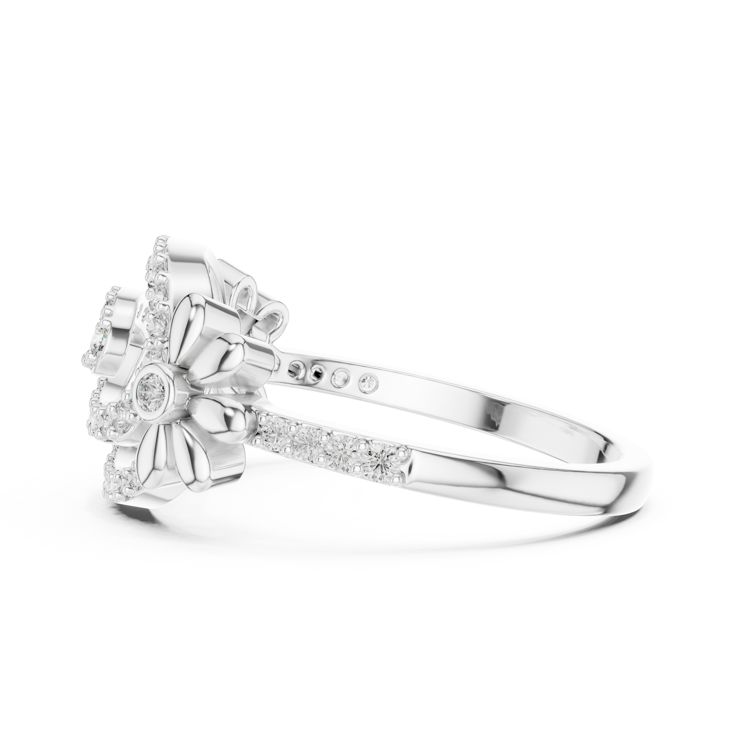Dainty Lab Grown Diamond Swirl Flower Ring 14K Rose Gold