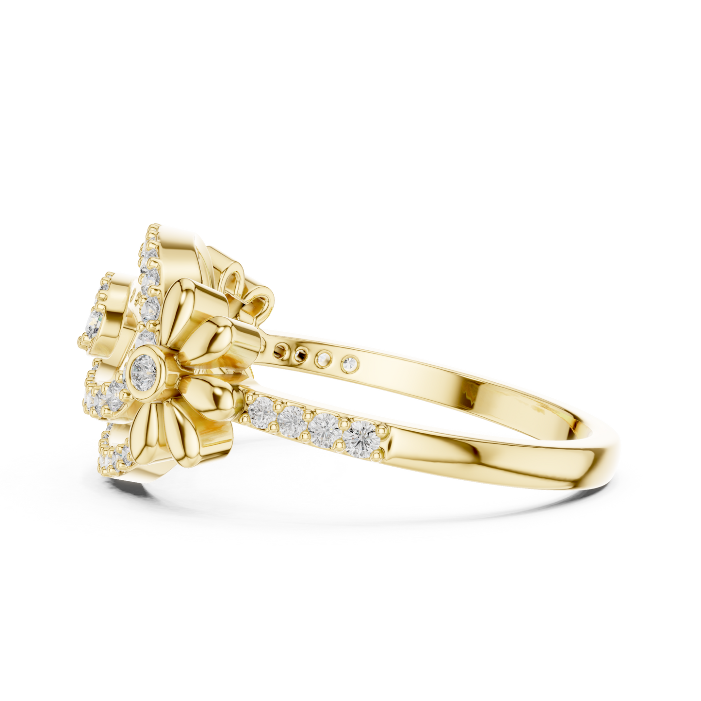 Dainty Lab Grown Diamond Swirl Flower Ring 14K Rose Gold