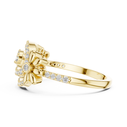 Dainty Lab Grown Diamond Swirl Flower Ring 14K Rose Gold