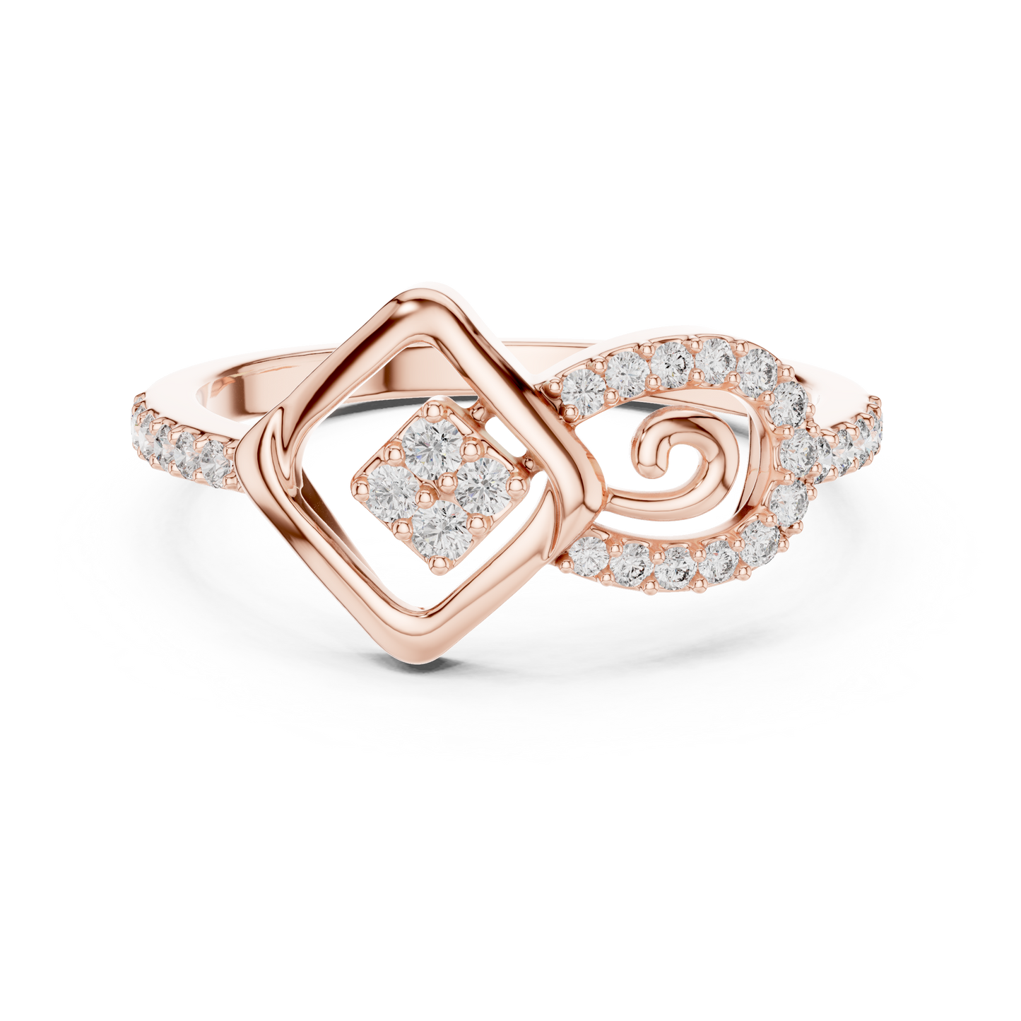 Lab Created Diamond Geometric Infinity Square Kite Cluster Ring