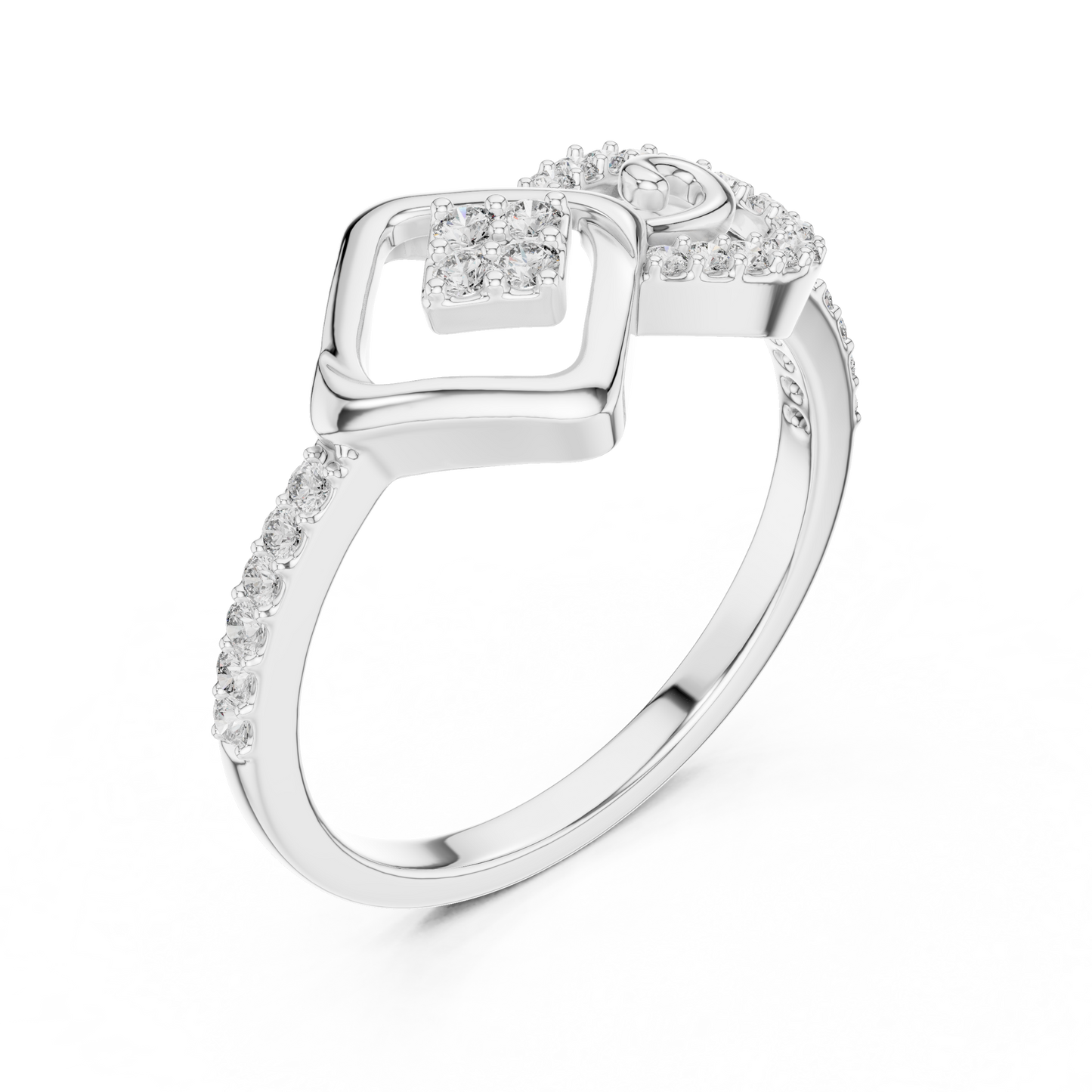 Lab Created Diamond Geometric Infinity Square Kite Cluster Ring