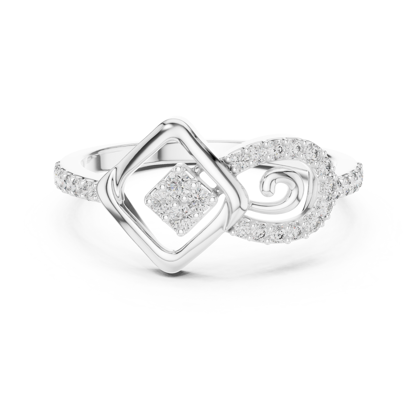 Lab Created Diamond Geometric Infinity Square Kite Cluster Ring