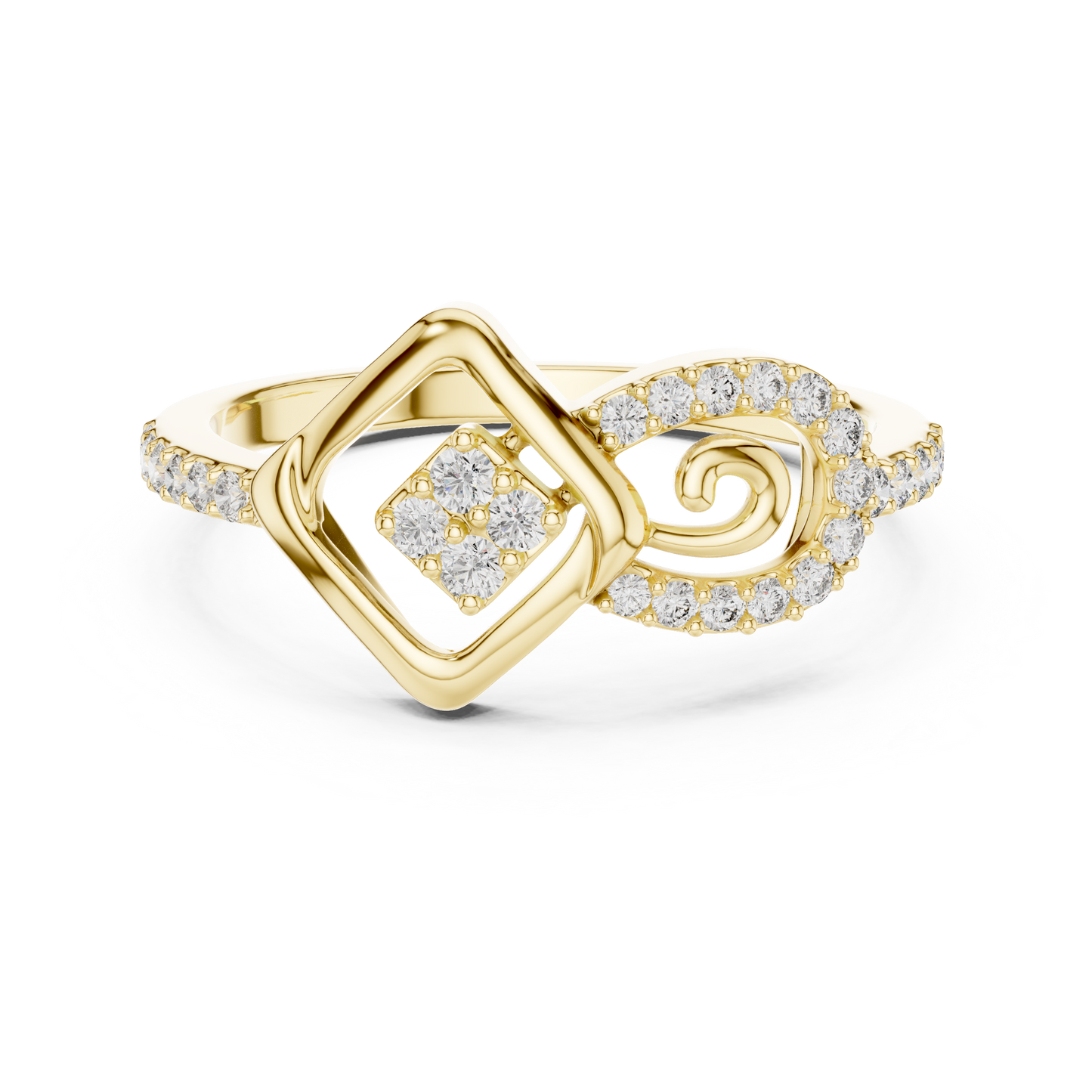 Lab Created Diamond Geometric Infinity Square Kite Cluster Ring