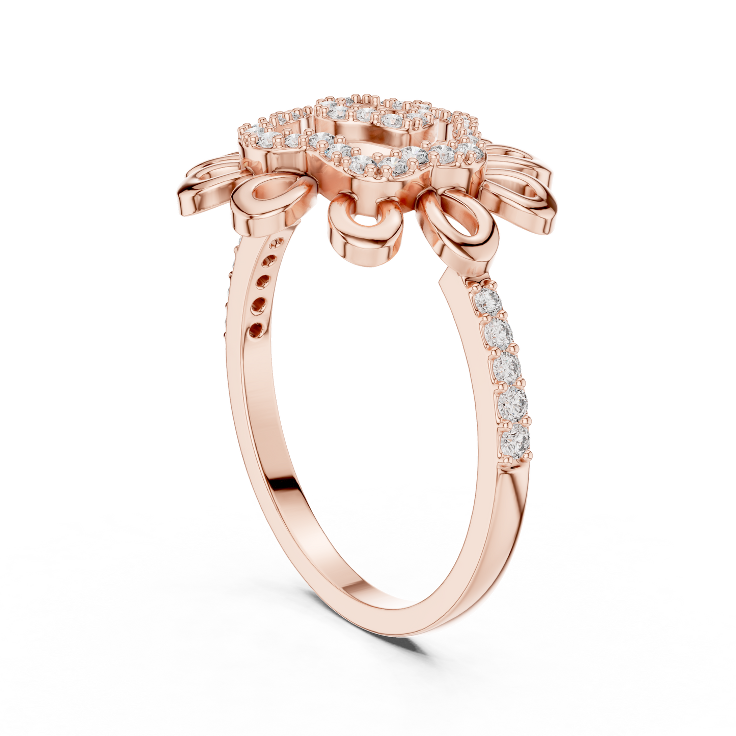 Round Lab Grown Diamond Sunburst Swirl Ring 14K Rose Gold