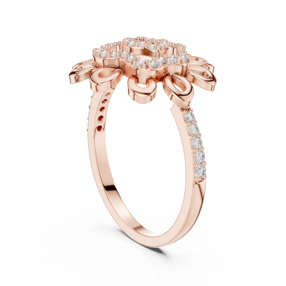 Round Lab Grown Diamond Sunburst Swirl Ring 14K Rose Gold