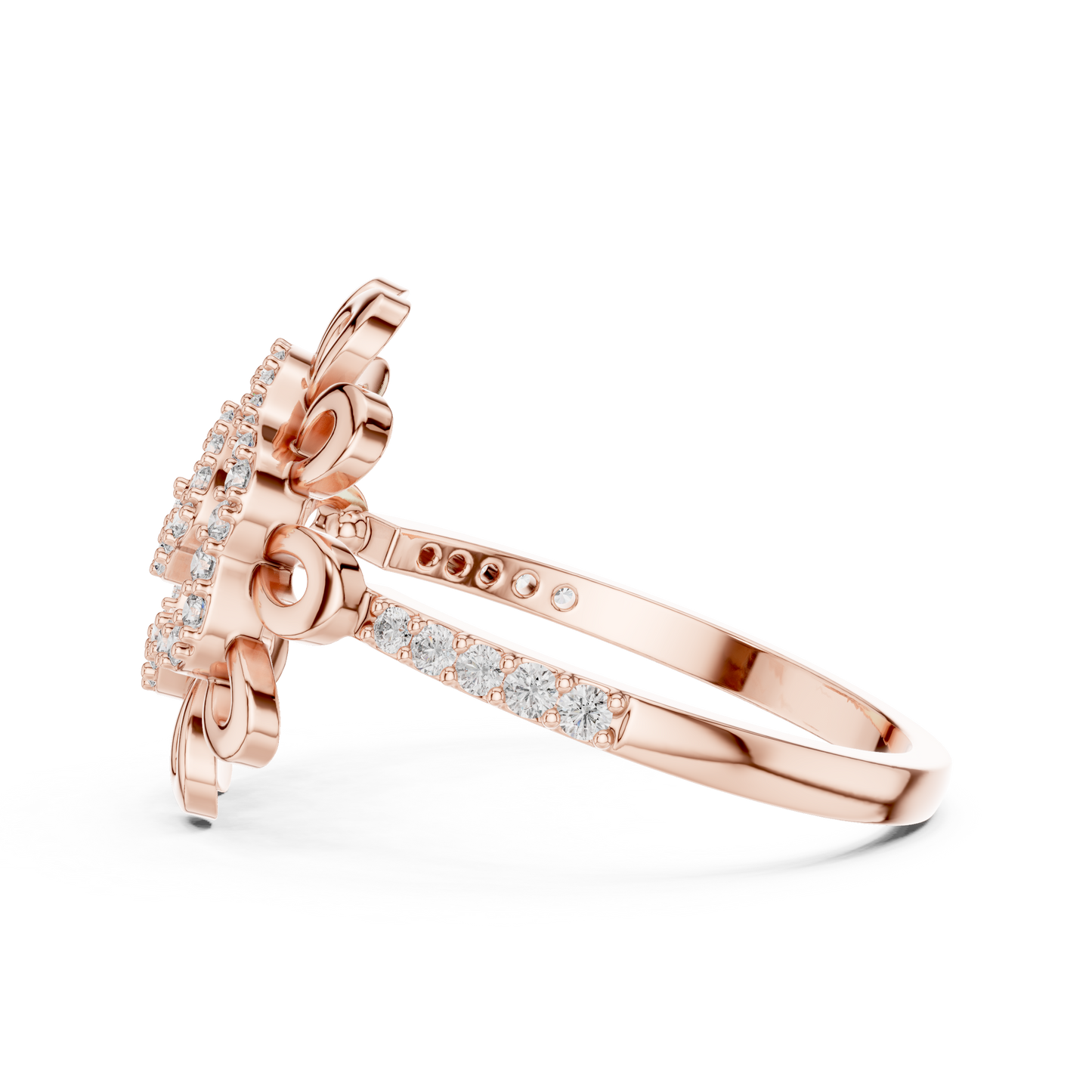 Round Lab Grown Diamond Sunburst Swirl Ring 14K Rose Gold