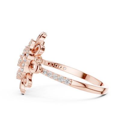 Round Lab Grown Diamond Sunburst Swirl Ring 14K Rose Gold