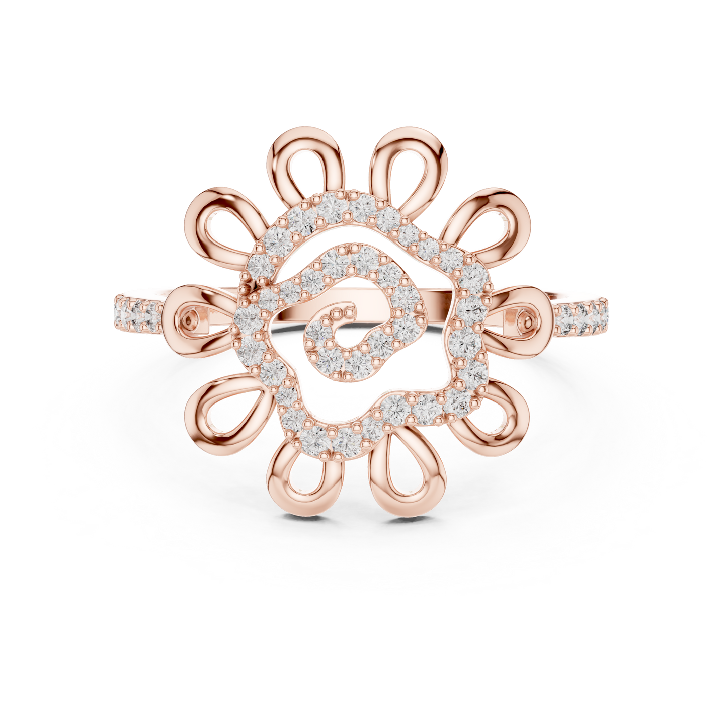 Round Lab Grown Diamond Sunburst Swirl Ring 14K Rose Gold
