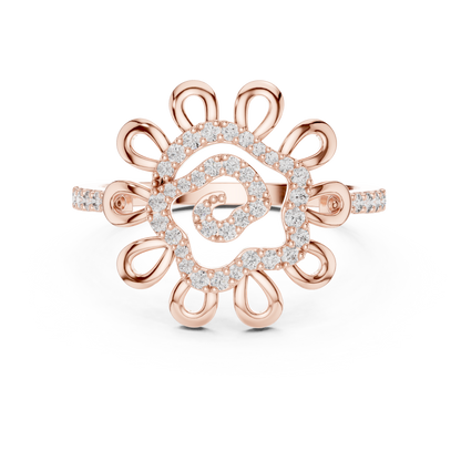 Round Lab Grown Diamond Sunburst Swirl Ring 14K Rose Gold