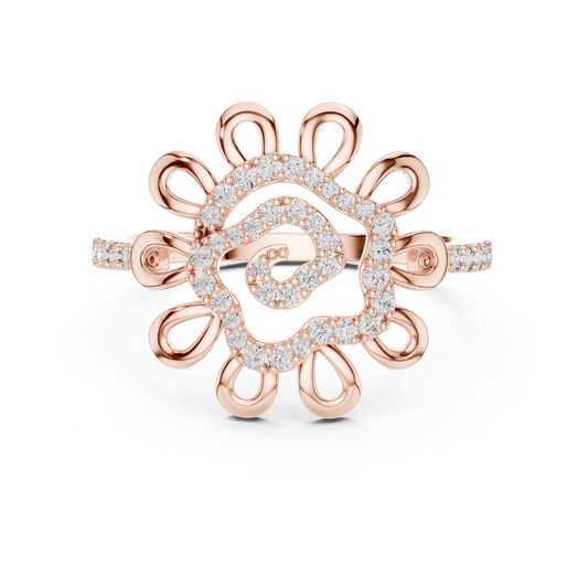 Round Lab Grown Diamond Sunburst Swirl Ring 14K Rose Gold