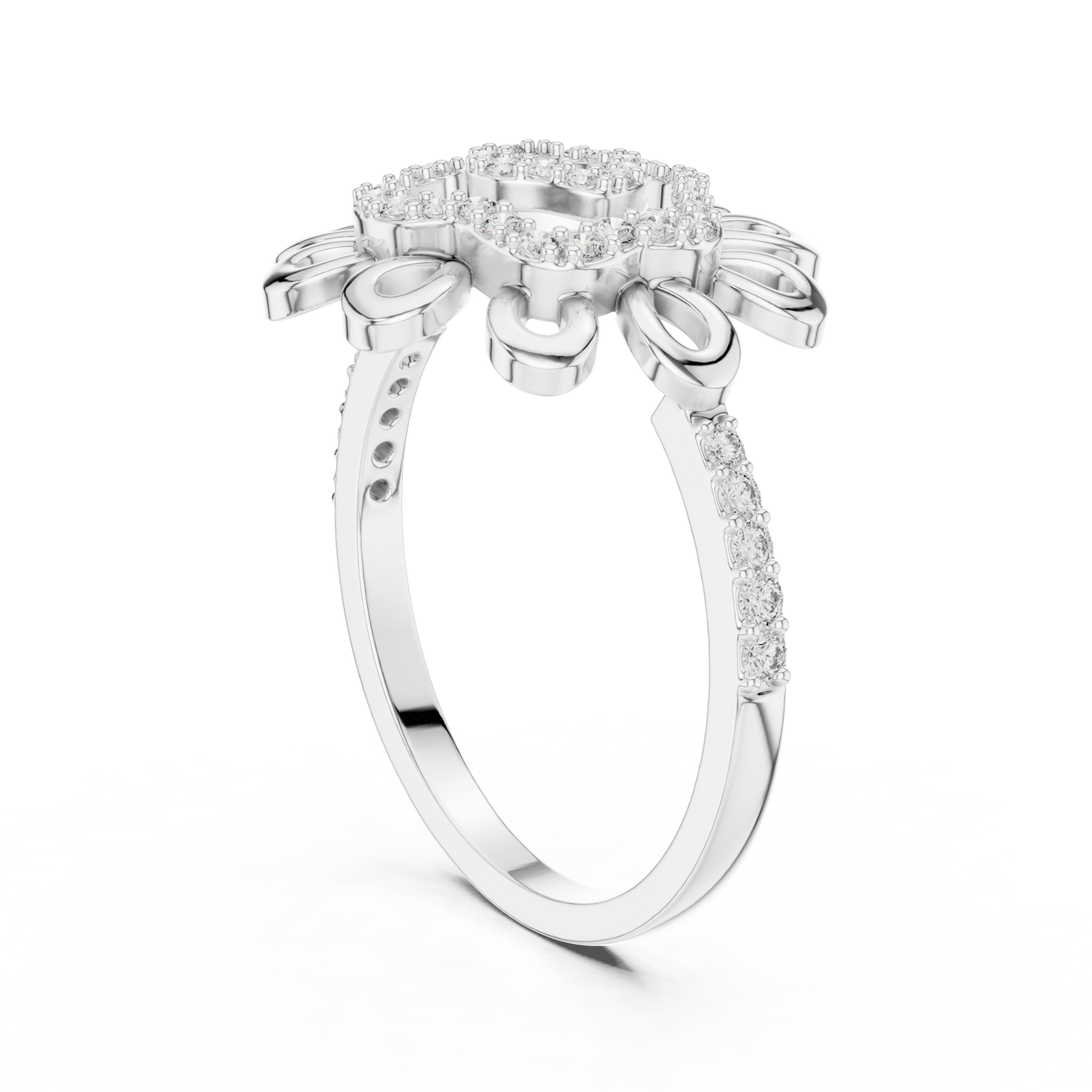 Round Lab Grown Diamond Sunburst Swirl Ring 14K Rose Gold