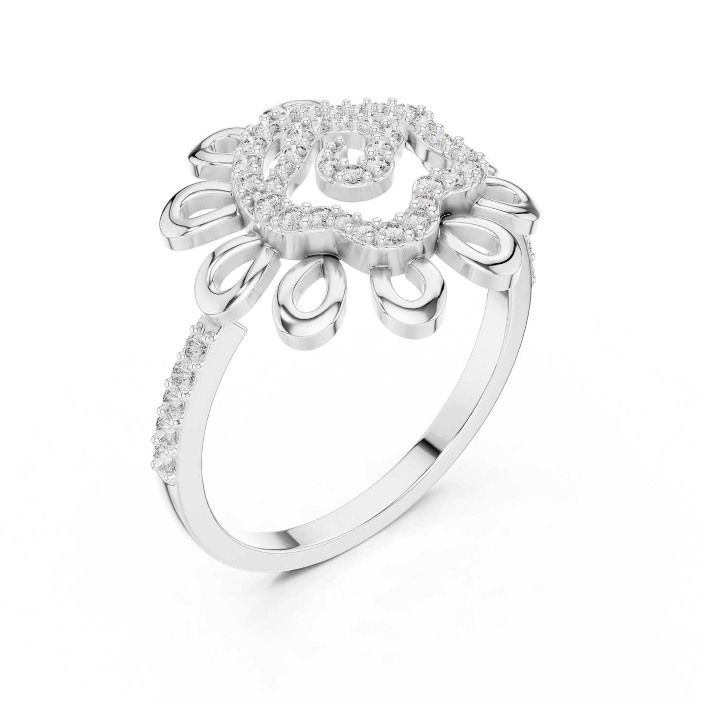 Round Lab Grown Diamond Sunburst Swirl Ring 14K Rose Gold