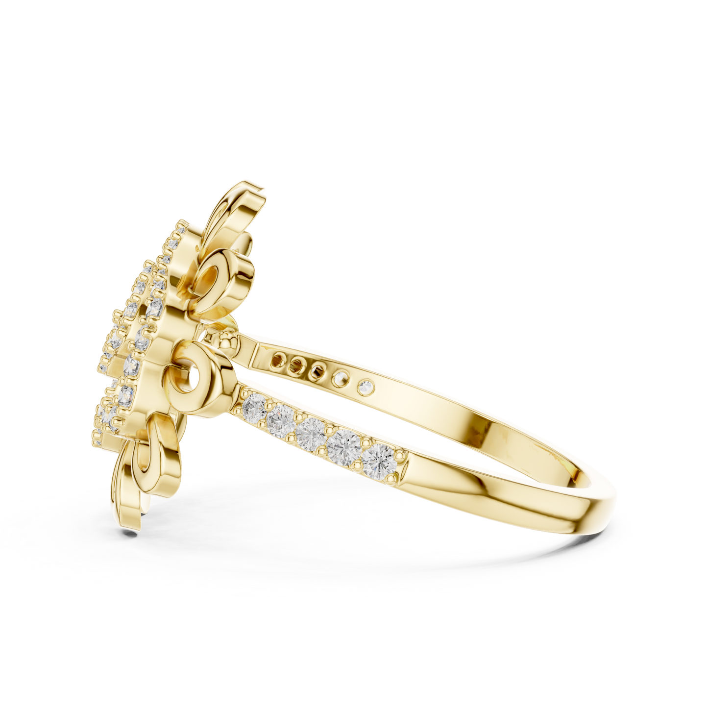 Round Lab Grown Diamond Sunburst Swirl Ring 14K Rose Gold