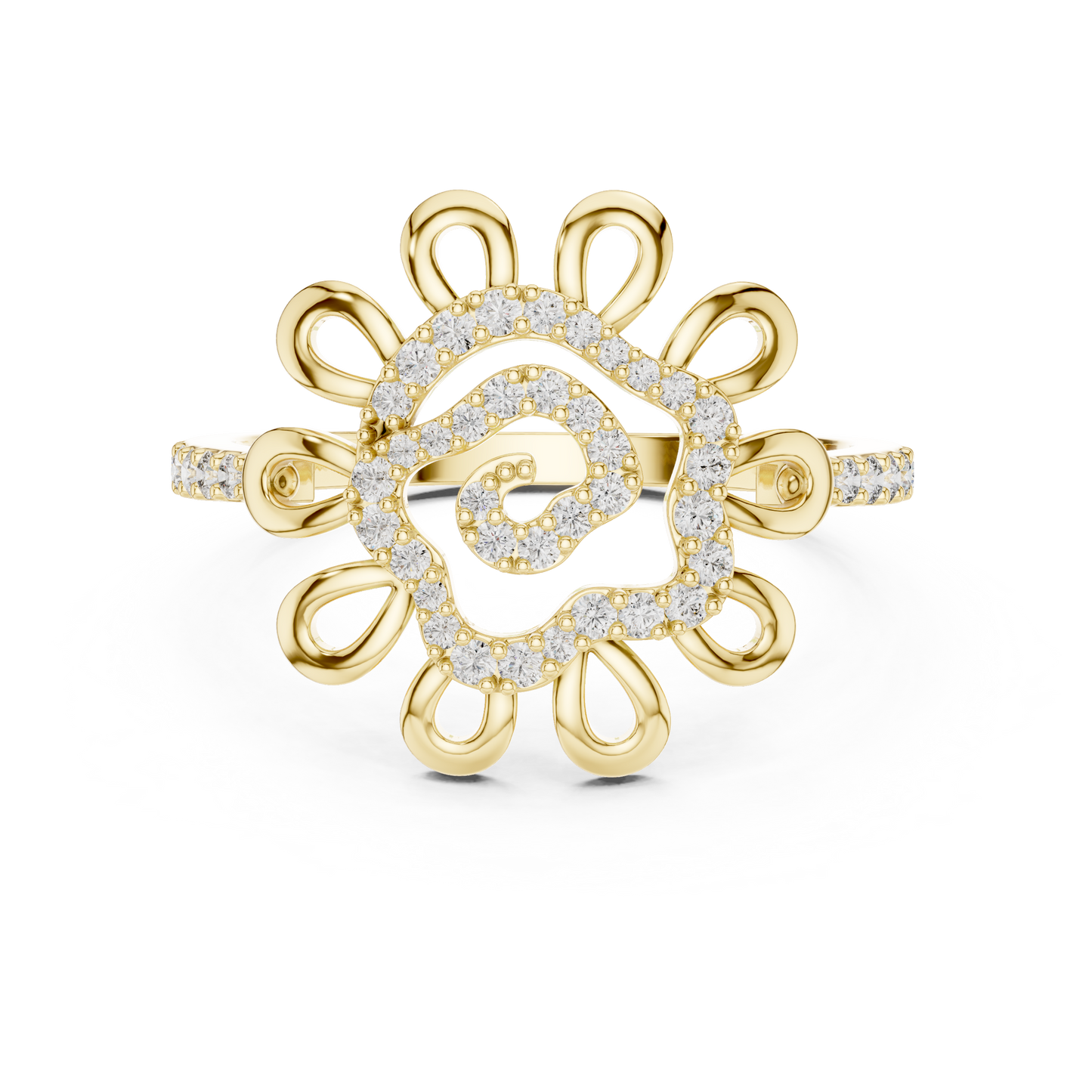 Round Lab Grown Diamond Sunburst Swirl Ring 14K Rose Gold