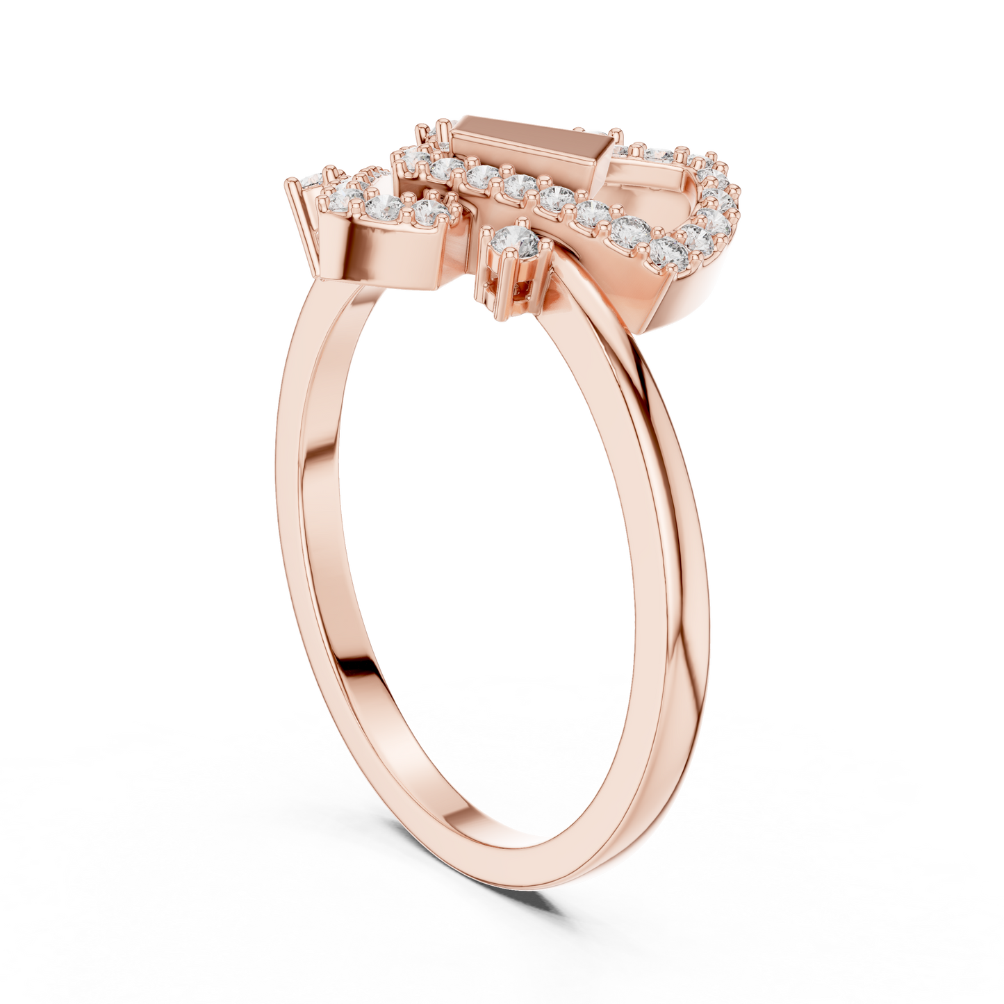 Round Lab Grown Diamond Geometric Link Ring 14K Yellow Gold