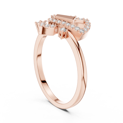 Round Lab Grown Diamond Geometric Link Ring 14K Yellow Gold