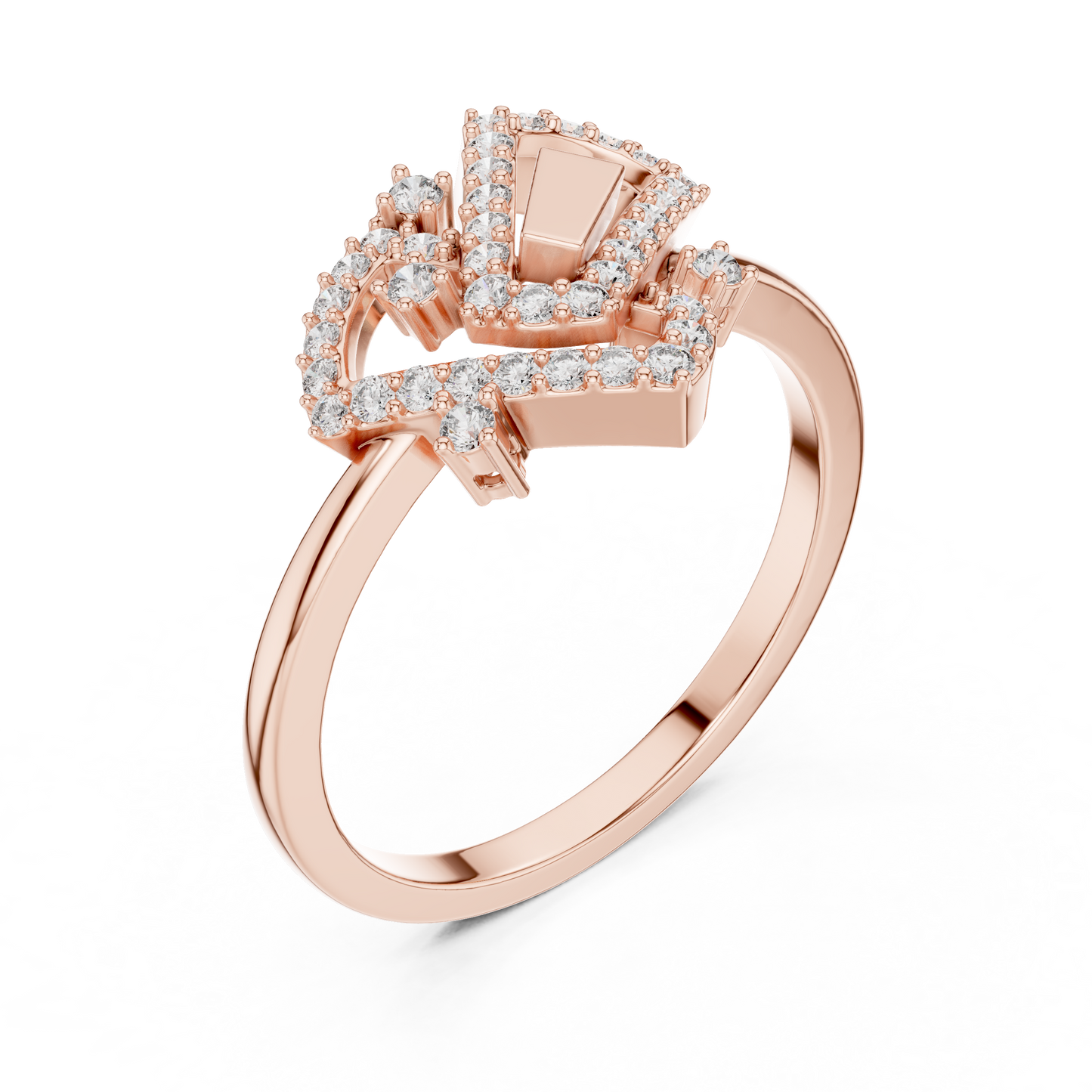 Round Lab Grown Diamond Geometric Link Ring 14K Yellow Gold