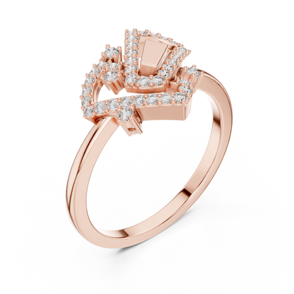 Round Lab Grown Diamond Geometric Link Ring 14K Yellow Gold