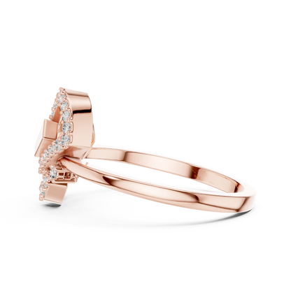 Round Lab Grown Diamond Geometric Link Ring 14K Yellow Gold