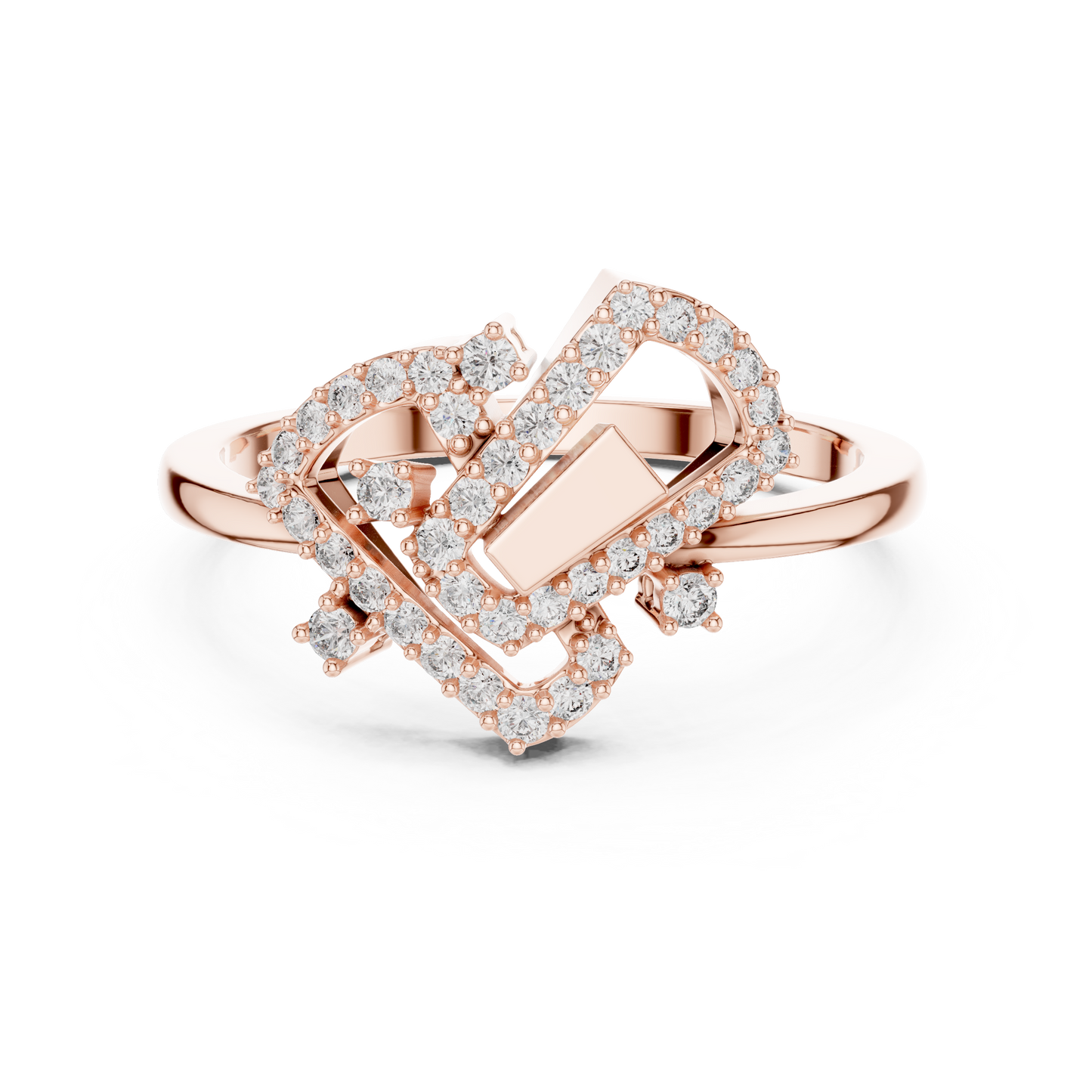 Round Lab Grown Diamond Geometric Link Ring 14K Yellow Gold