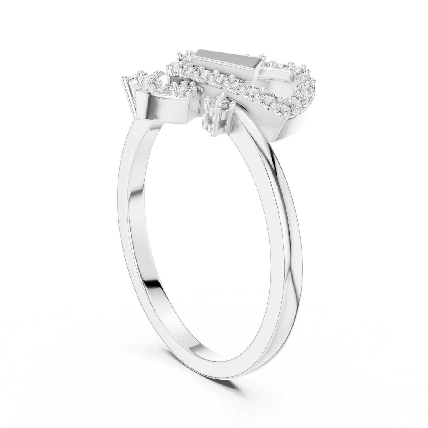 Round Lab Grown Diamond Geometric Link Ring 14K Yellow Gold