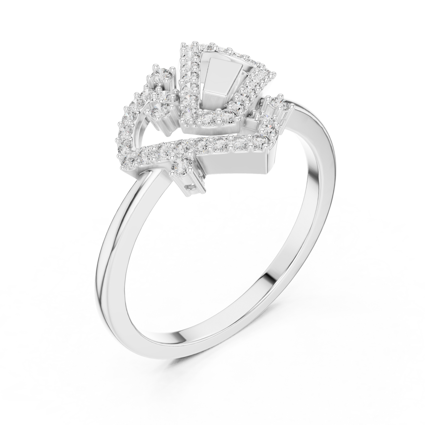 Round Lab Grown Diamond Geometric Link Ring 14K Yellow Gold