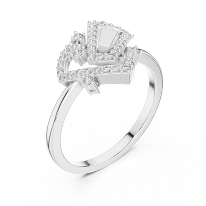 Round Lab Grown Diamond Geometric Link Ring 14K Yellow Gold