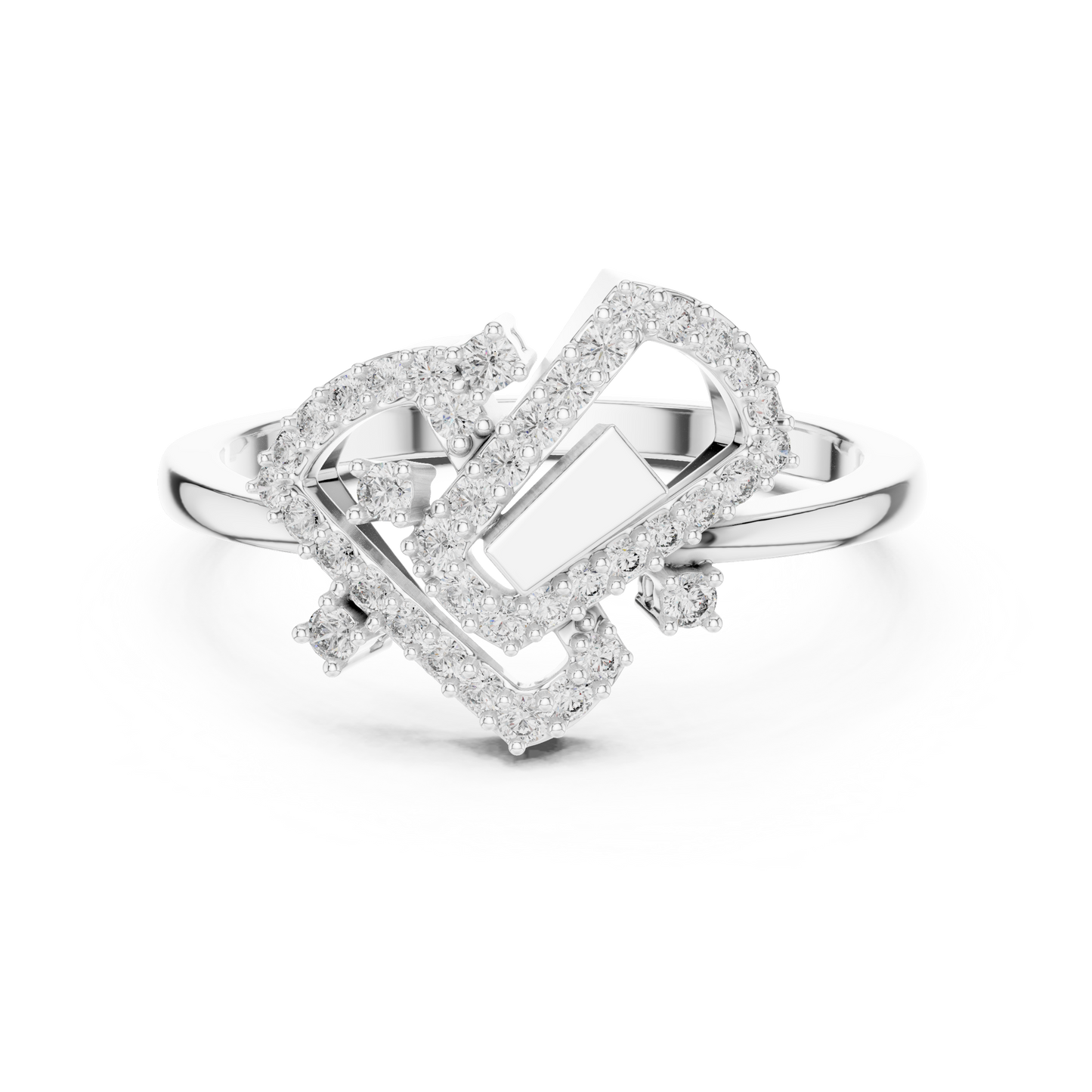 Round Lab Grown Diamond Geometric Link Ring 14K Yellow Gold