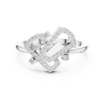 Round Lab Grown Diamond Geometric Link Ring 14K Yellow Gold