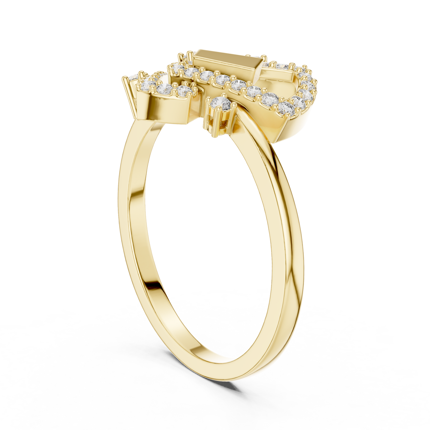 Round Lab Grown Diamond Geometric Link Ring 14K Yellow Gold