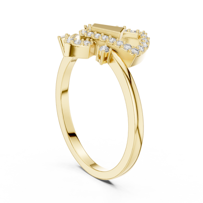 Round Lab Grown Diamond Geometric Link Ring 14K Yellow Gold
