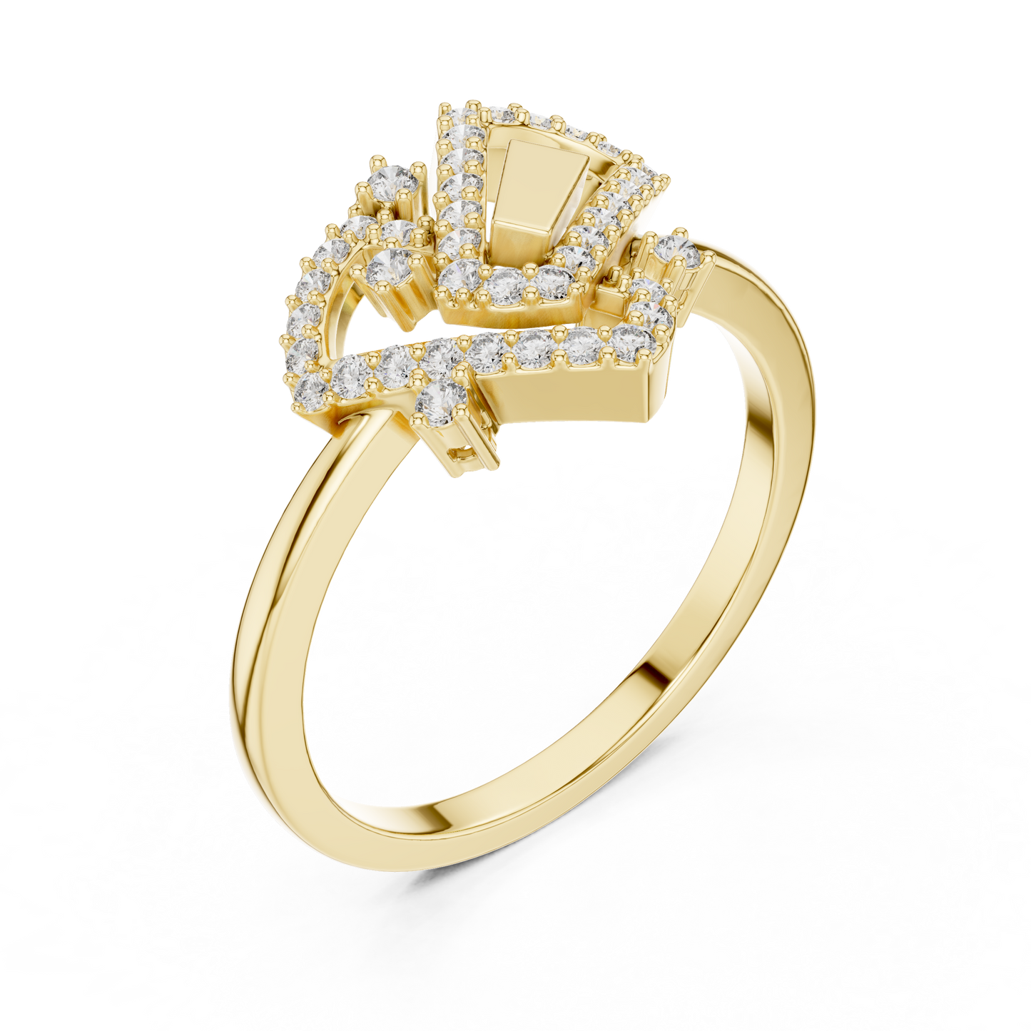 Round Lab Grown Diamond Geometric Link Ring 14K Yellow Gold