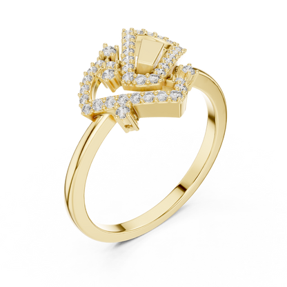 Round Lab Grown Diamond Geometric Link Ring 14K Yellow Gold
