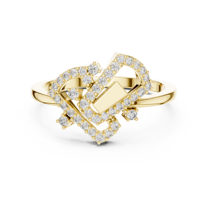 Round Lab Grown Diamond Geometric Link Ring 14K Yellow Gold