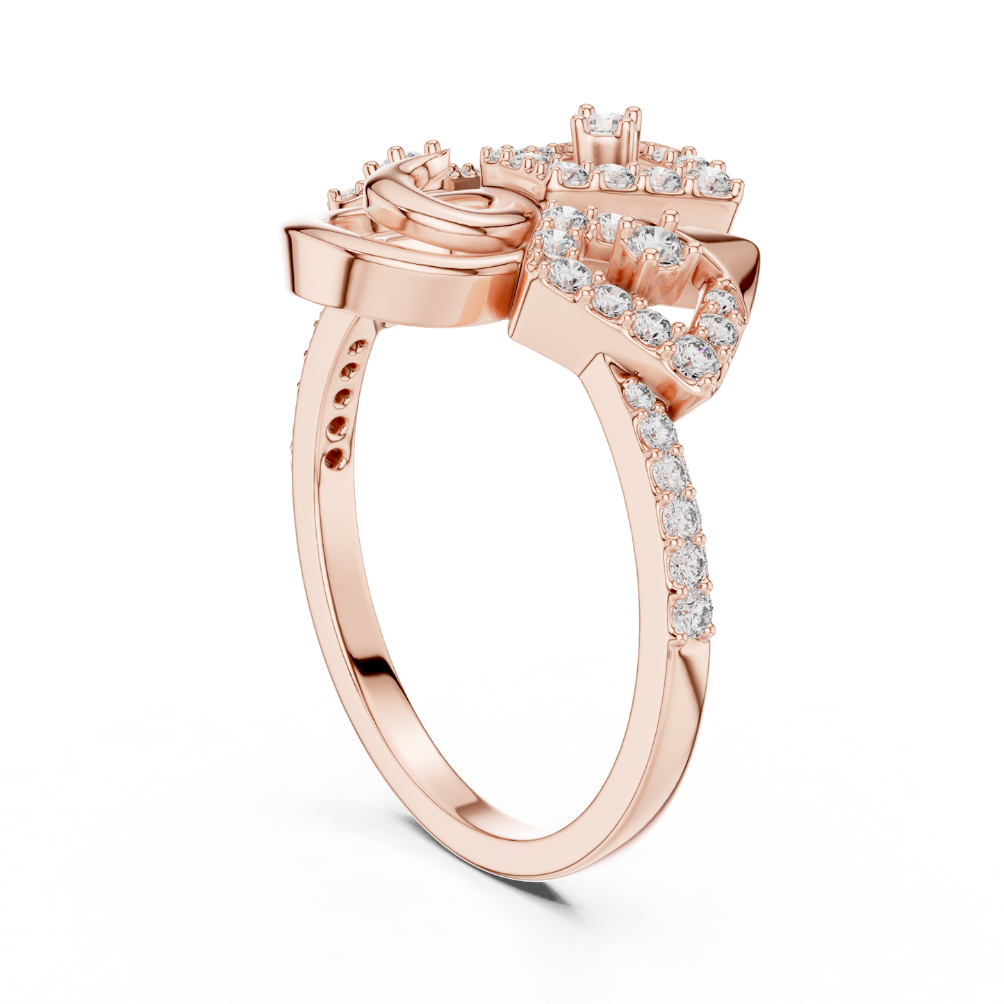 14K Yellow Gold Geometric Spiral Sunburst Diamond Ring
