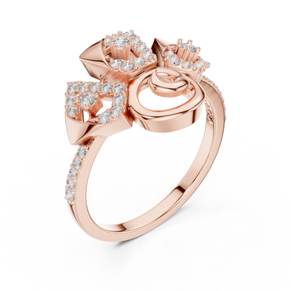 14K Yellow Gold Geometric Spiral Sunburst Diamond Ring