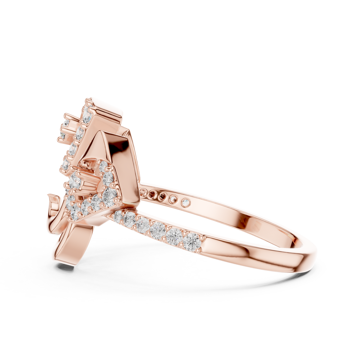 14K Yellow Gold Geometric Spiral Sunburst Diamond Ring