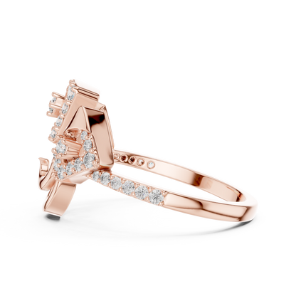 14K Yellow Gold Geometric Spiral Sunburst Diamond Ring