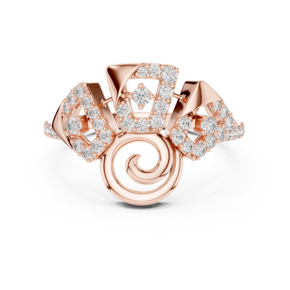 14K Yellow Gold Geometric Spiral Sunburst Diamond Ring