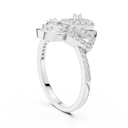 14K Yellow Gold Geometric Spiral Sunburst Diamond Ring