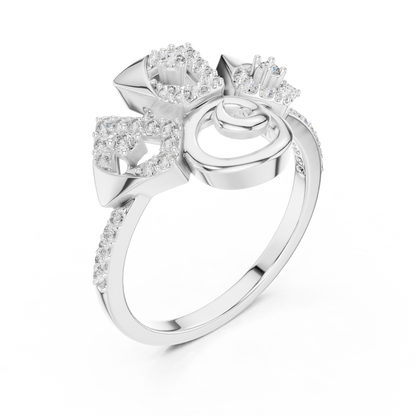 14K Yellow Gold Geometric Spiral Sunburst Diamond Ring