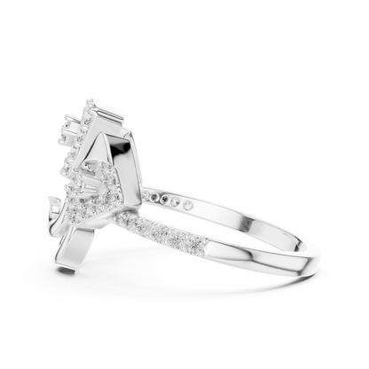 14K Yellow Gold Geometric Spiral Sunburst Diamond Ring