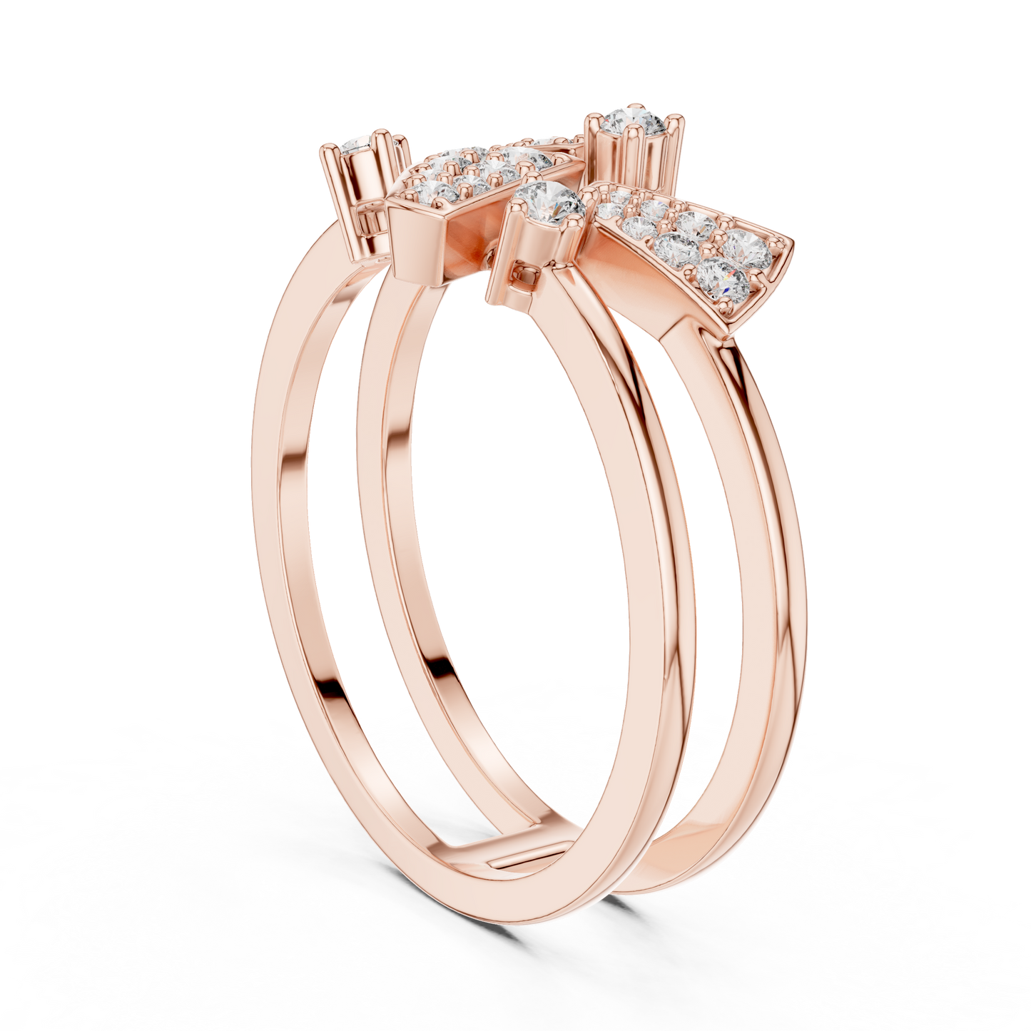 Unique Architectural Double Band Trapezoid Ring