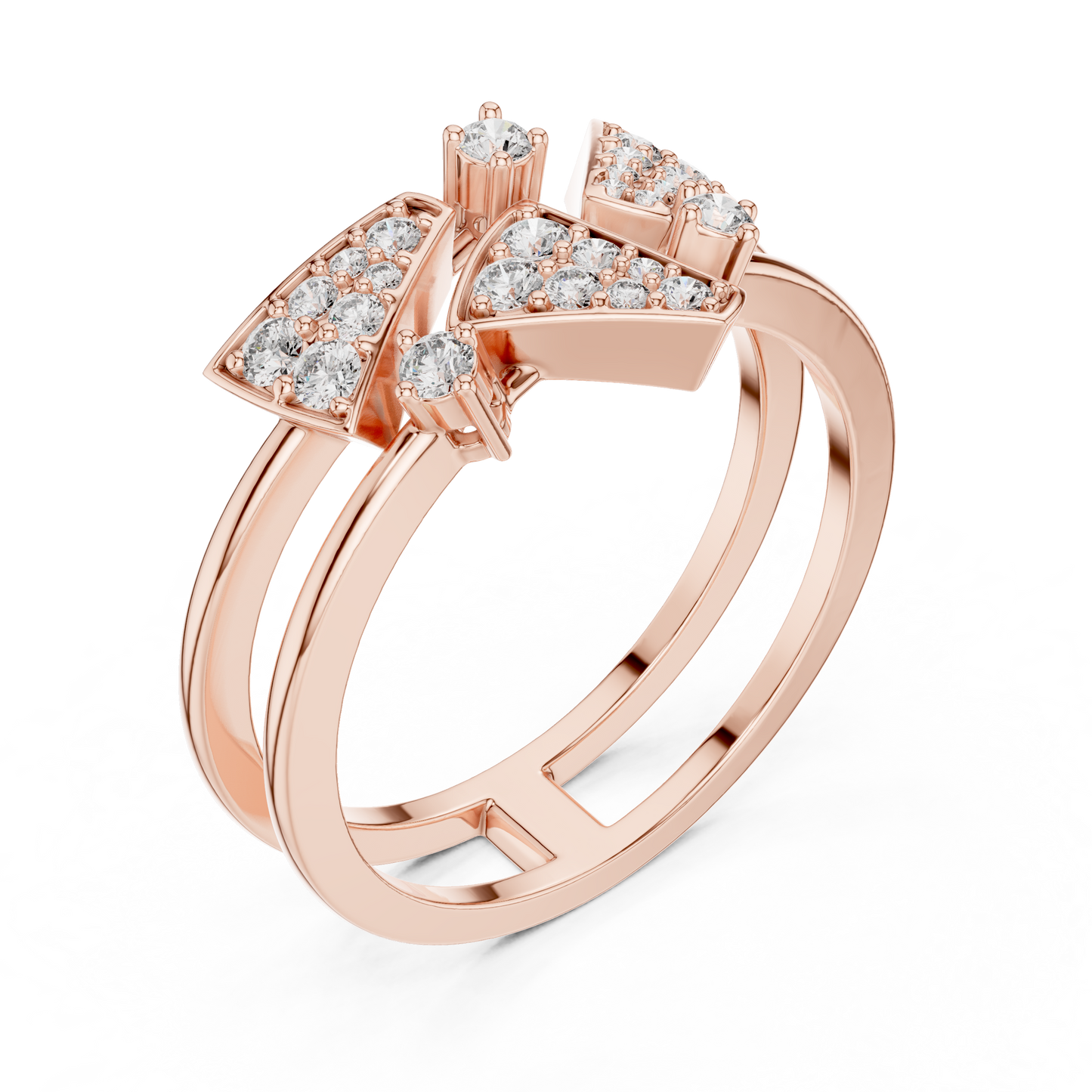 Unique Architectural Double Band Trapezoid Ring