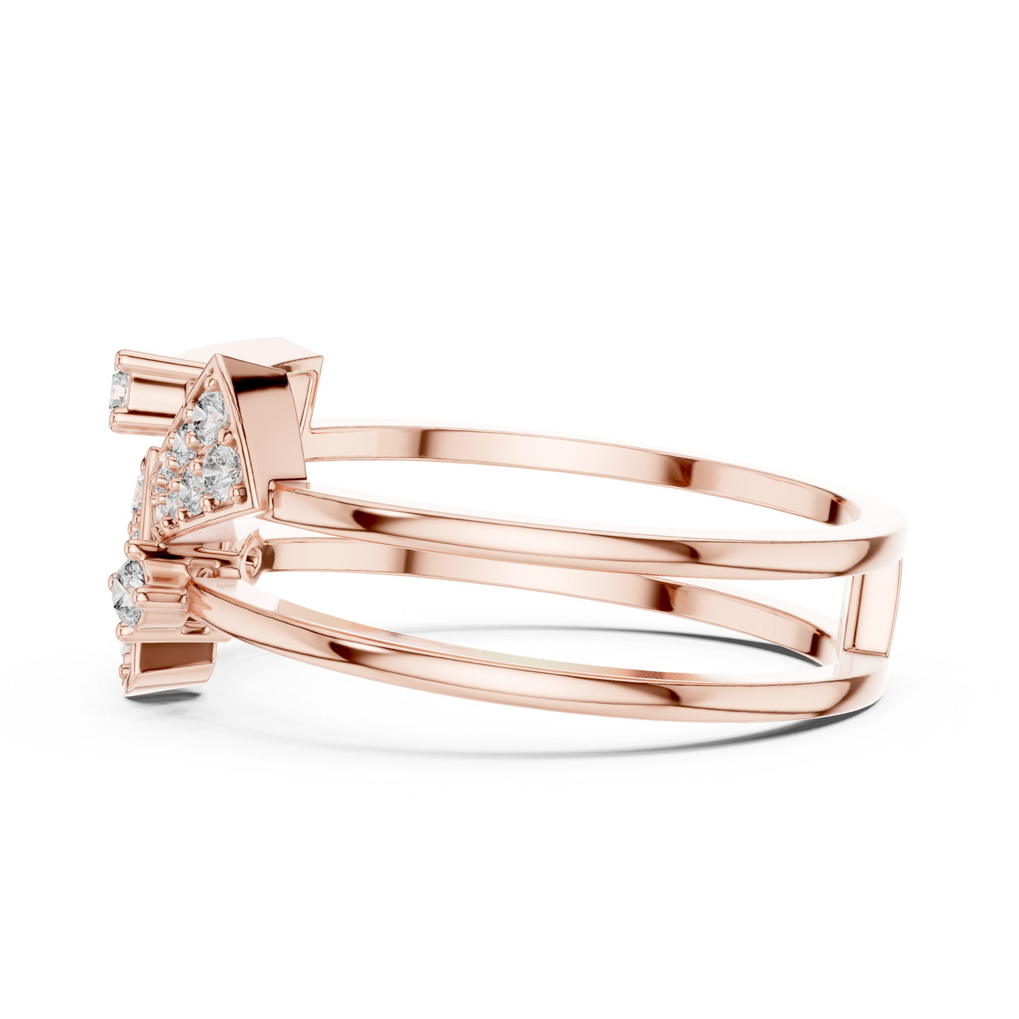 Unique Architectural Double Band Trapezoid Ring