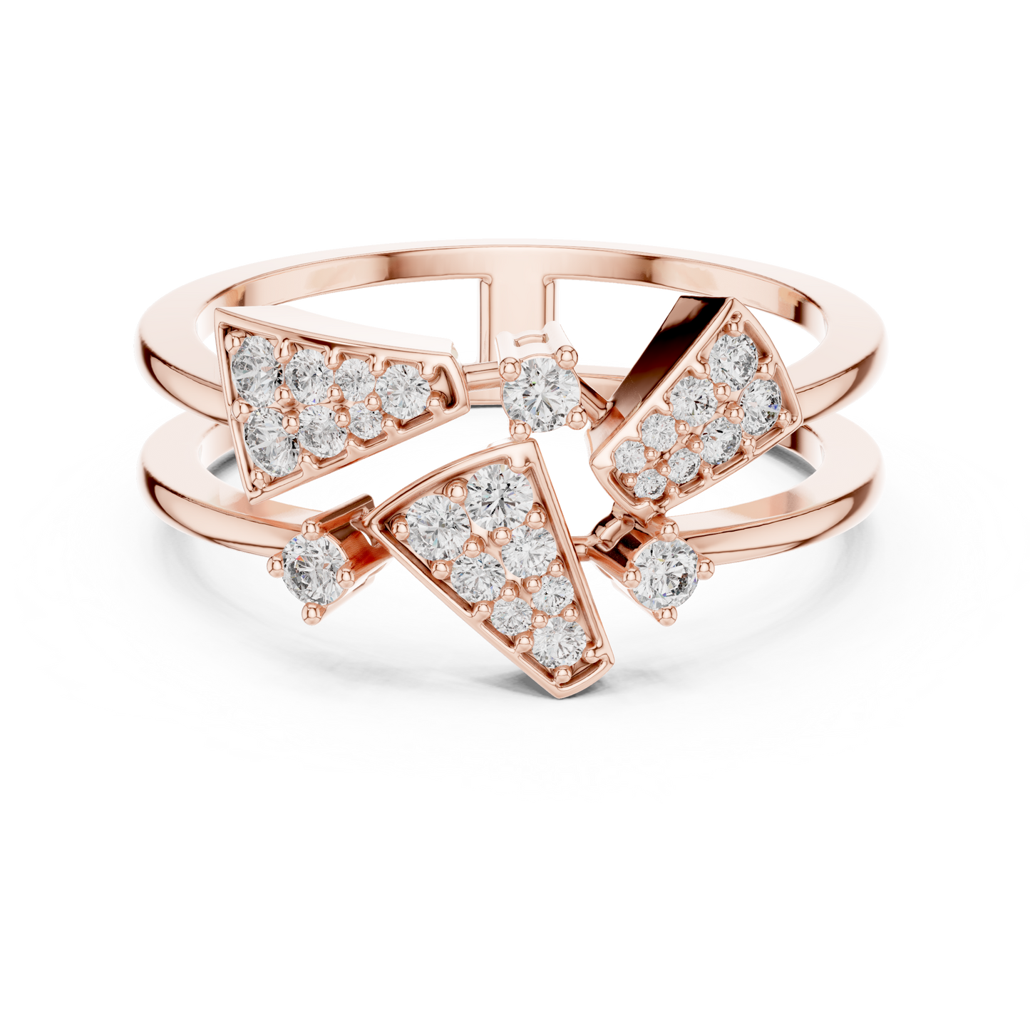 Unique Architectural Double Band Trapezoid Ring
