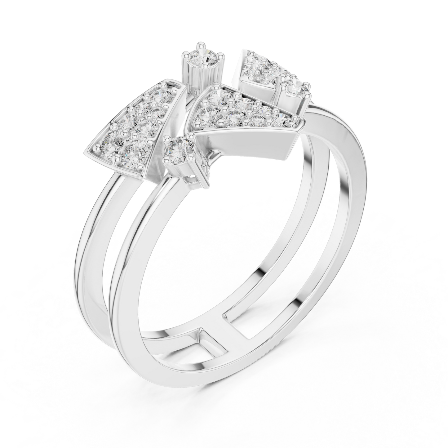 Unique Architectural Double Band Trapezoid Ring