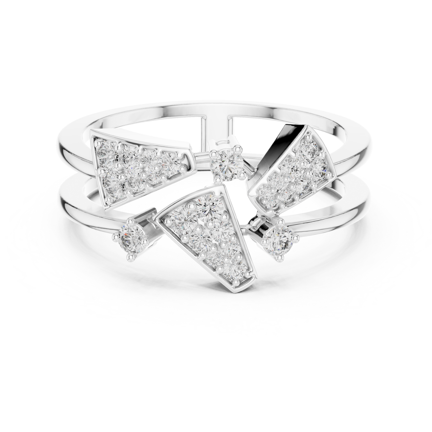 Unique Architectural Double Band Trapezoid Ring