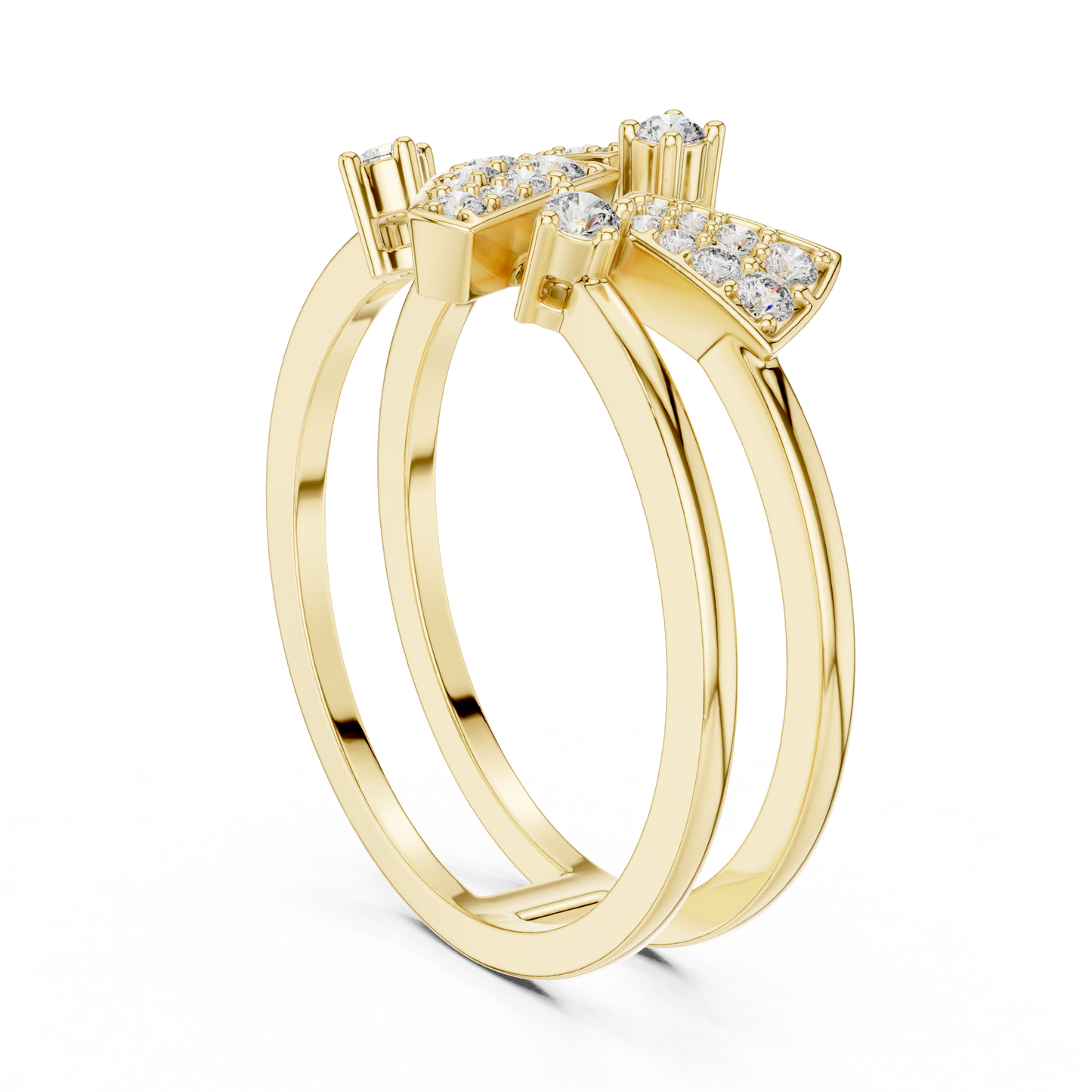 Unique Architectural Double Band Trapezoid Ring