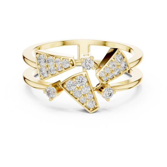 Unique Architectural Double Band Trapezoid Ring